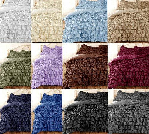 Twin-XL Gray Ruffle Duvet Cover Set Egyptian Cotton 1000TC