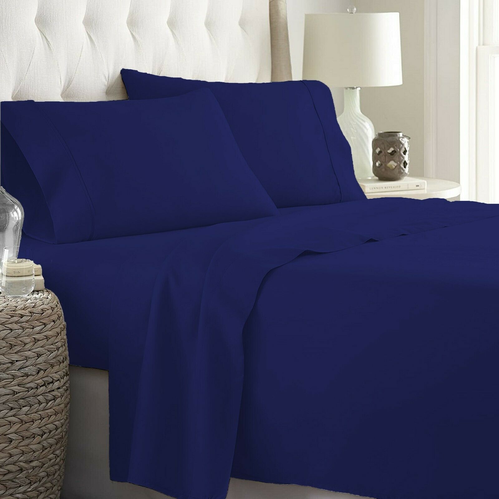 21 Inch Pocket Fitted Sheets Egyptian Cotton Navy Blue at-EgyptianHomeLinens.com