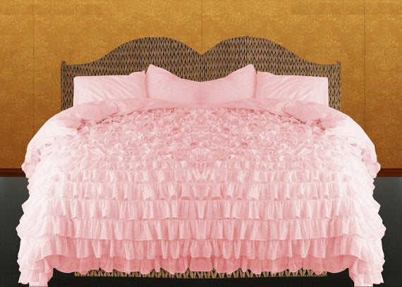 Waterfall Ruffle Duvet Covers Pink 1000TC Egyptian Cotton - All Sizes