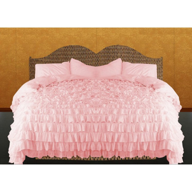 Queen Pink Ruffle Duvet Cover Set Egyptian Cotton 1000 Thread Count