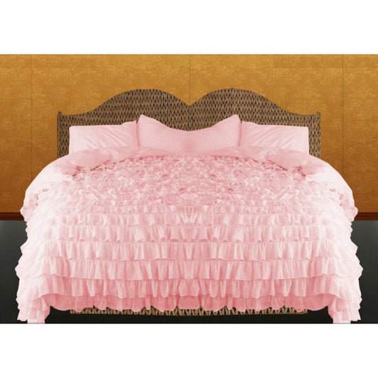Twin-XL Pink Ruffle Duvet Cover Set Egyptian Cotton 1000TC