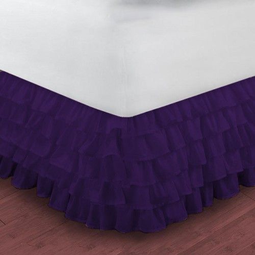 Queen Size Ruffle Bed Skirt Egyptian Cotton 1000TC Purple