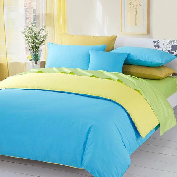 Reversible Duvet Cover Set Egyptian Cotton Blue and Yellow - 1000TC
