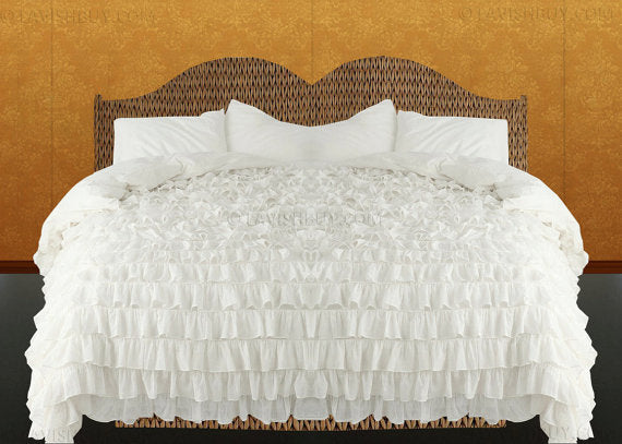 Queen White Ruffle Duvet Cover Set Egyptian Cotton 1000 Thread Count