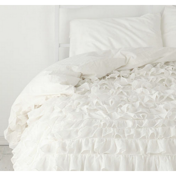 Waterfall Ruffle Duvet Cover Egyptian Cotton Solid White