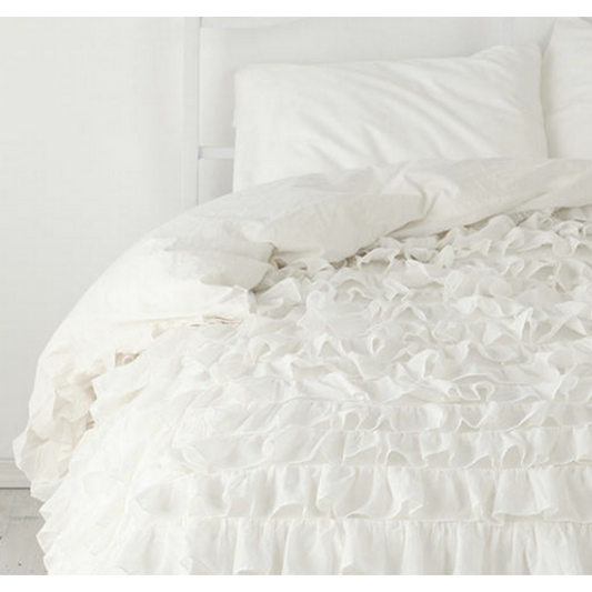 Waterfall Ruffle Duvet Cover Egyptian Cotton Solid White