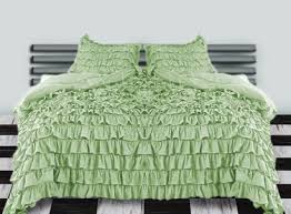 Queen Sage Ruffle Duvet Cover Set Egyptian Cotton 1000 Thread Count