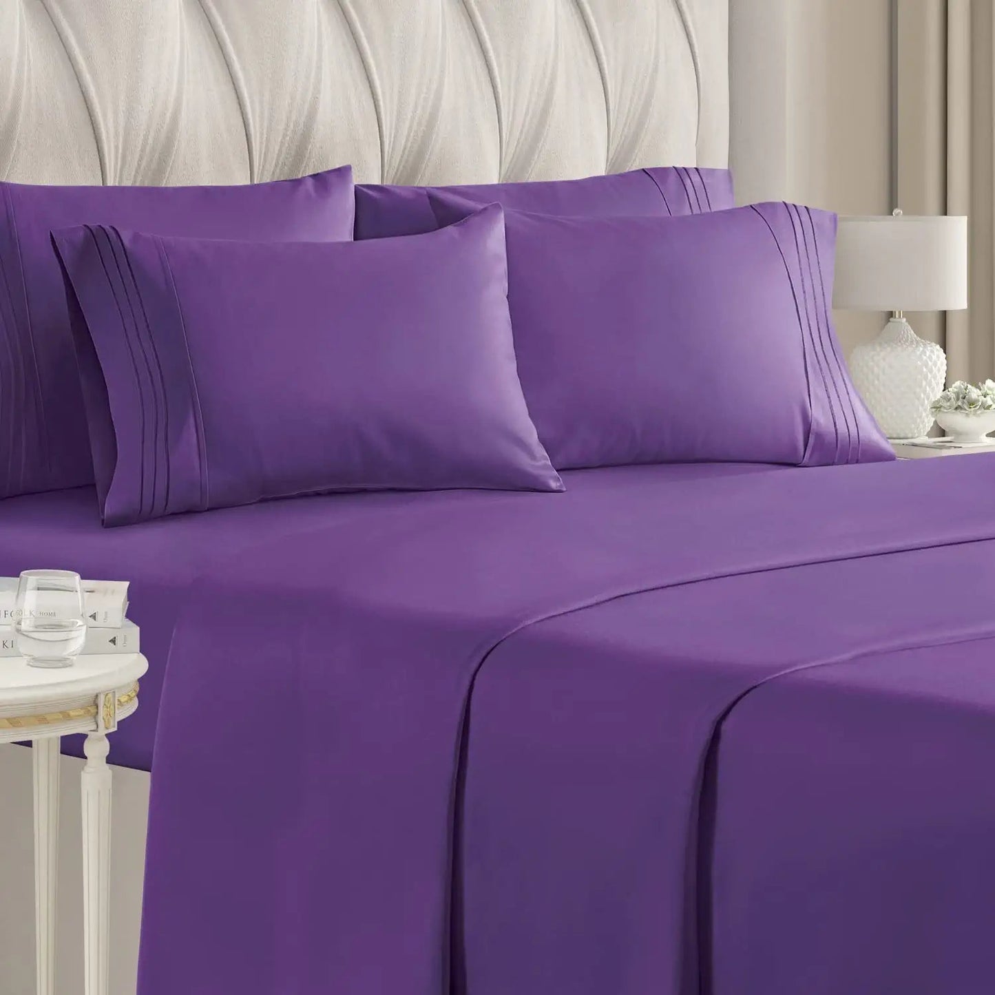 Buy Stripe Violet Sheet Set 1000tc Queen or Cal-King Sheets at- Egyptianhomelinens.com