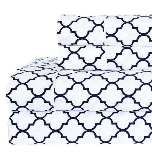 Meridian Percale Sheet Set White and Navy