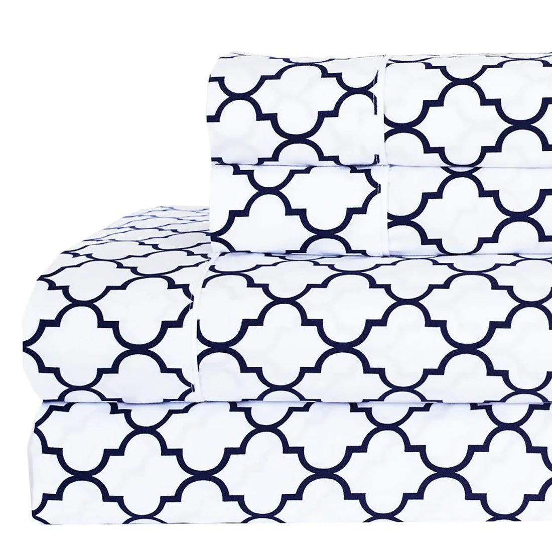 Buy Printed Meridian Percale Combed Cotton Navy and White Sheet Set G at- Egyptianhomelinens.com
