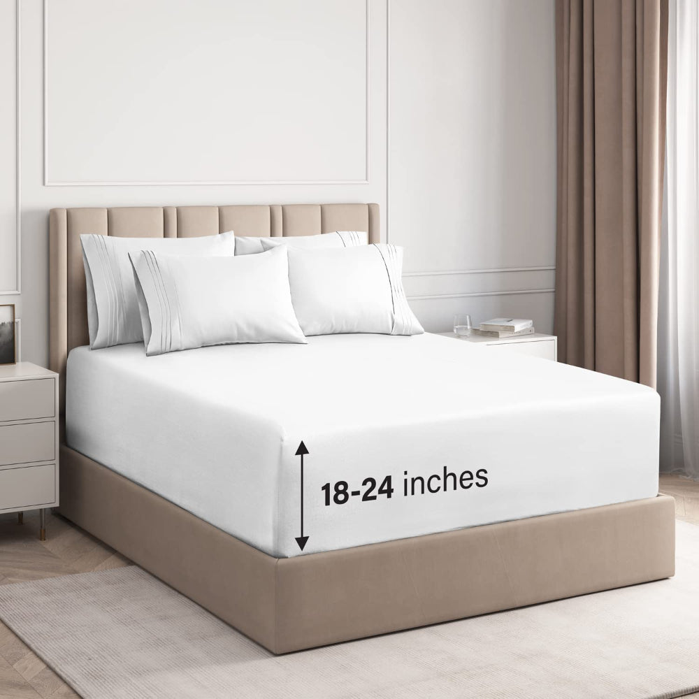18 Inch Extra Deep Pocket Fitted Sheet White Egyptian Cotton